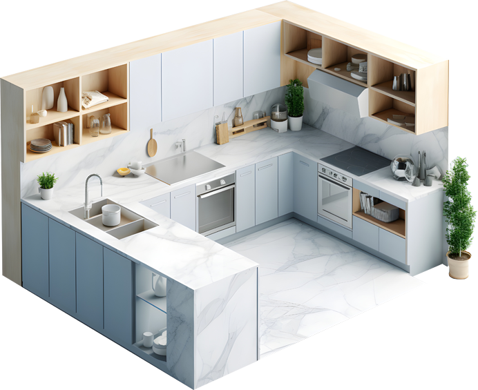 Rendu 3D d’une cuisine sur mesure Emprin