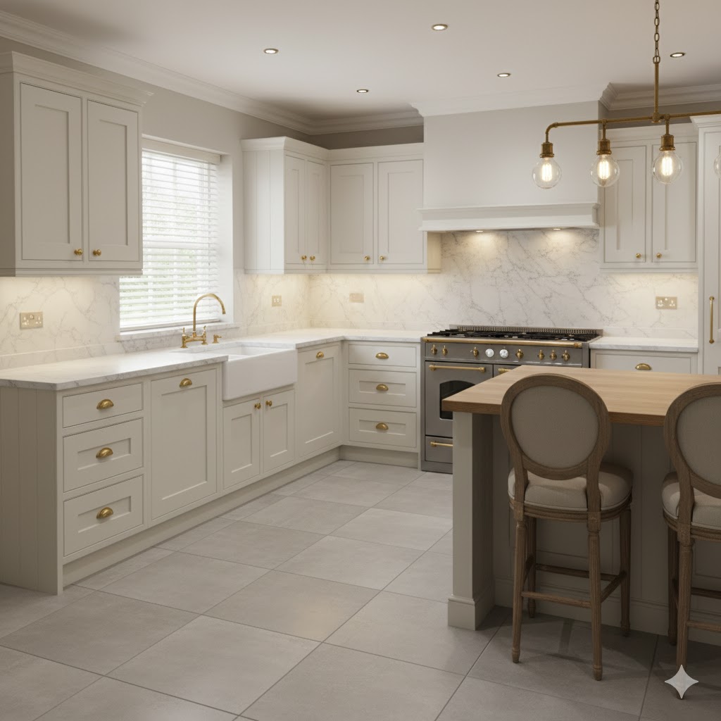 Cuisine classique à cadres à Castelnau-le-Lez — ivoire et laiton