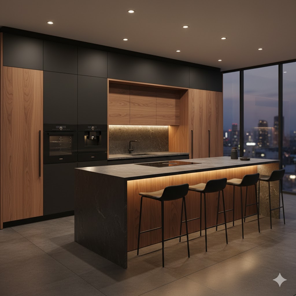 Cuisine moderne à Lattes — noyer et noir mat